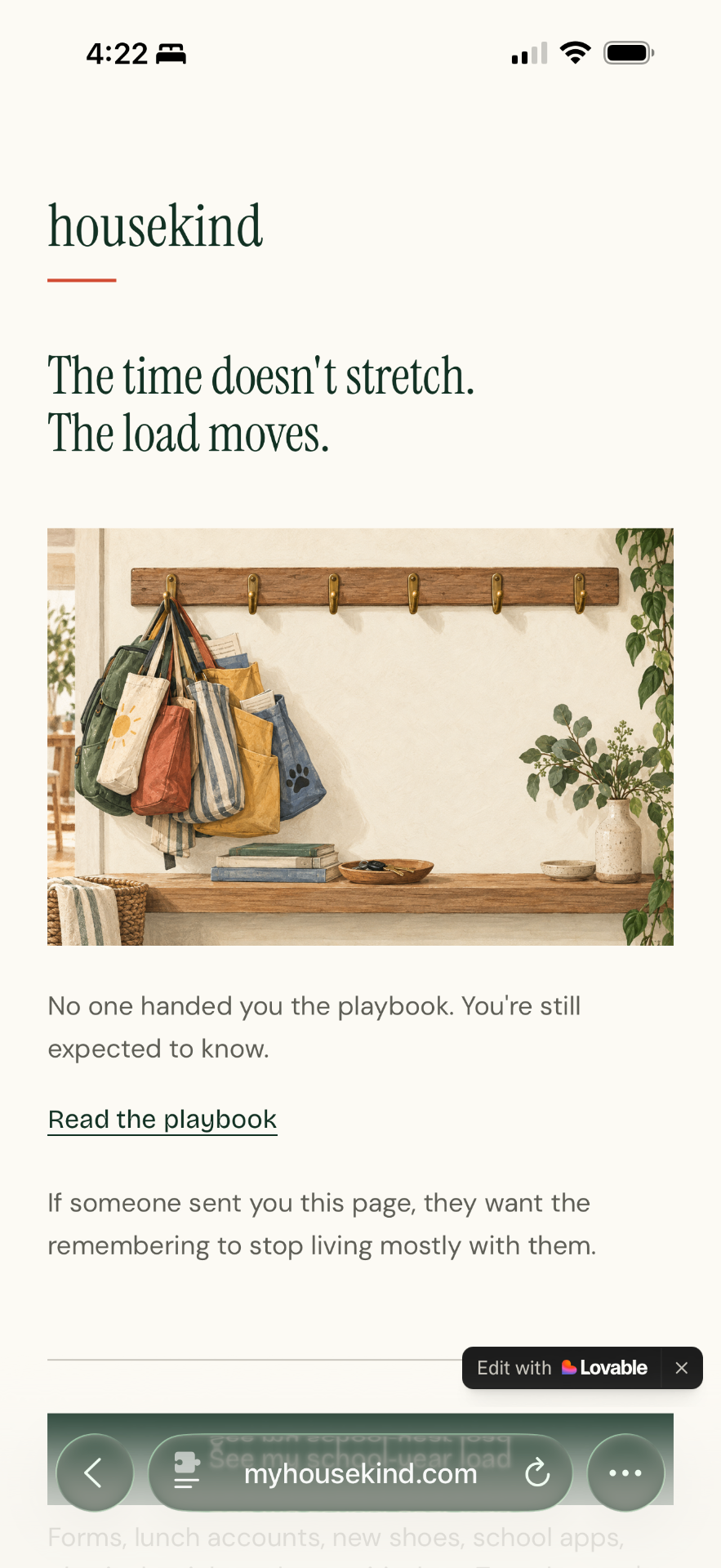 The housekind home screen