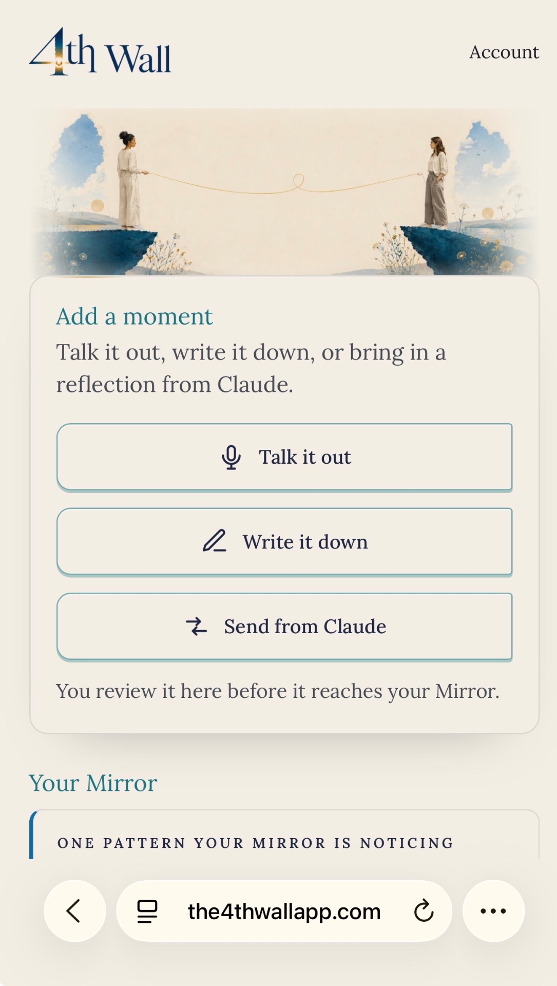 The 4th Wall application screen showing the wordmark and the Add a moment controls